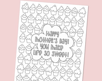 Happy Mother's Day Printable | Digital Cupcakes Coloring Page | FREE Card