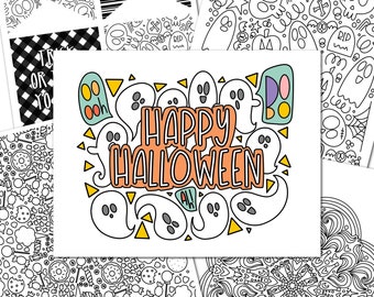 5 Pk Halloween Coloring | Hand-Drawn Fall Creative Play & Festive Decor Digital Printable