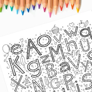 Letras do alfabeto | Impressão e cor de página para colorir desenhada à mão | Arte Digital Ilustrada Doodles Arte DIY Atividade Criativa PDF JPEG
