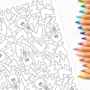 Autism Awareness Coloring Page Print & Color Digital Printable Color Sheet image 1