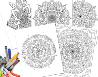 10 Mandala Flower Blooms | Hand-Drawn Coloring Page Bundle Digital Printable Coloring Sheets