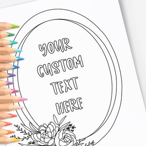 Custom Text Flower + Succulent Wreath Coloring Page | Hand-Drawn Coloring Page Print & Color | Digital Printable