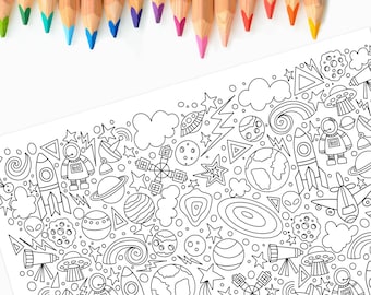 Space Astronomy & Science | Hand-Drawn Coloring Page Printable | School Birthday Party Decor