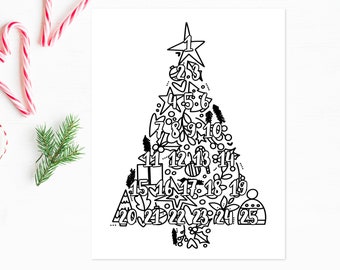 Christmas Countdown Advent Coloring Page | Festive Decor Digital Activity | Printable Coloring Page
