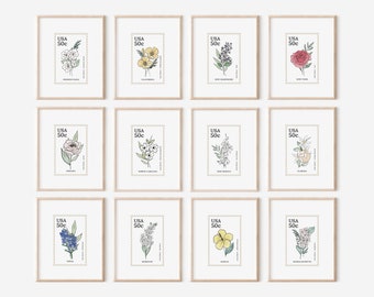 You Choose USA State Flower Stamp Art Print | Watercolor Floral Inspired Gift