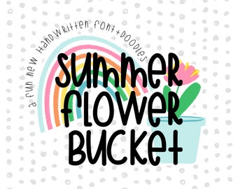 Summer Flower Bucket Font Duo | Letters Numbers Symbols Summer Sticker Overlays | Cute Quirky Handwritten Fonts | TTF File