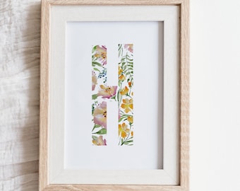 Big Soft Blooms Floral Letter | Monogram Art Print | Alphabet Initial Wall Art
