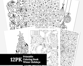 12 Pk Winter Holiday Digital Printables | Christmas Countdown Family Night Activity School Centers Self Care Zen Coloring
