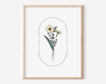 February Birth Flower Primrose | Watercolor Oval Frame Simple Art Printable