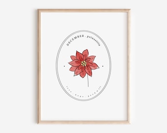 December Birth Flower Poinsettia | Cameo Watercolor Art Printable