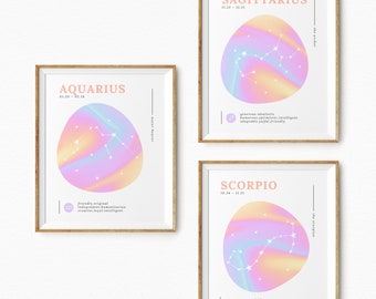 Choose Your Zodiac Print | Aura Brights Neon Gradient Wall Decor | Colorful Horoscope Poster Print