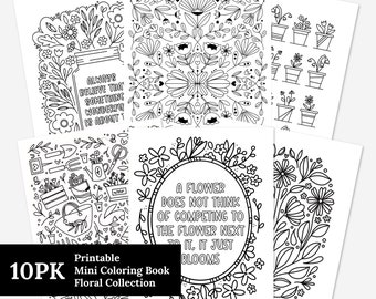 10 Pk Floral Printable Coloring Book 10Pk Coloring Pages | Hand-Drawn Flower Digital Coloring Book | Adult Zen Calming Color Activity Time