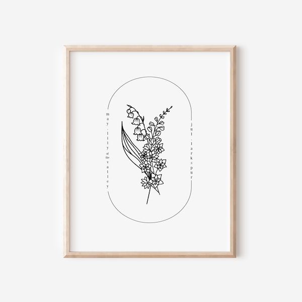 May & July Birth Flower Printable | Simple Line Art