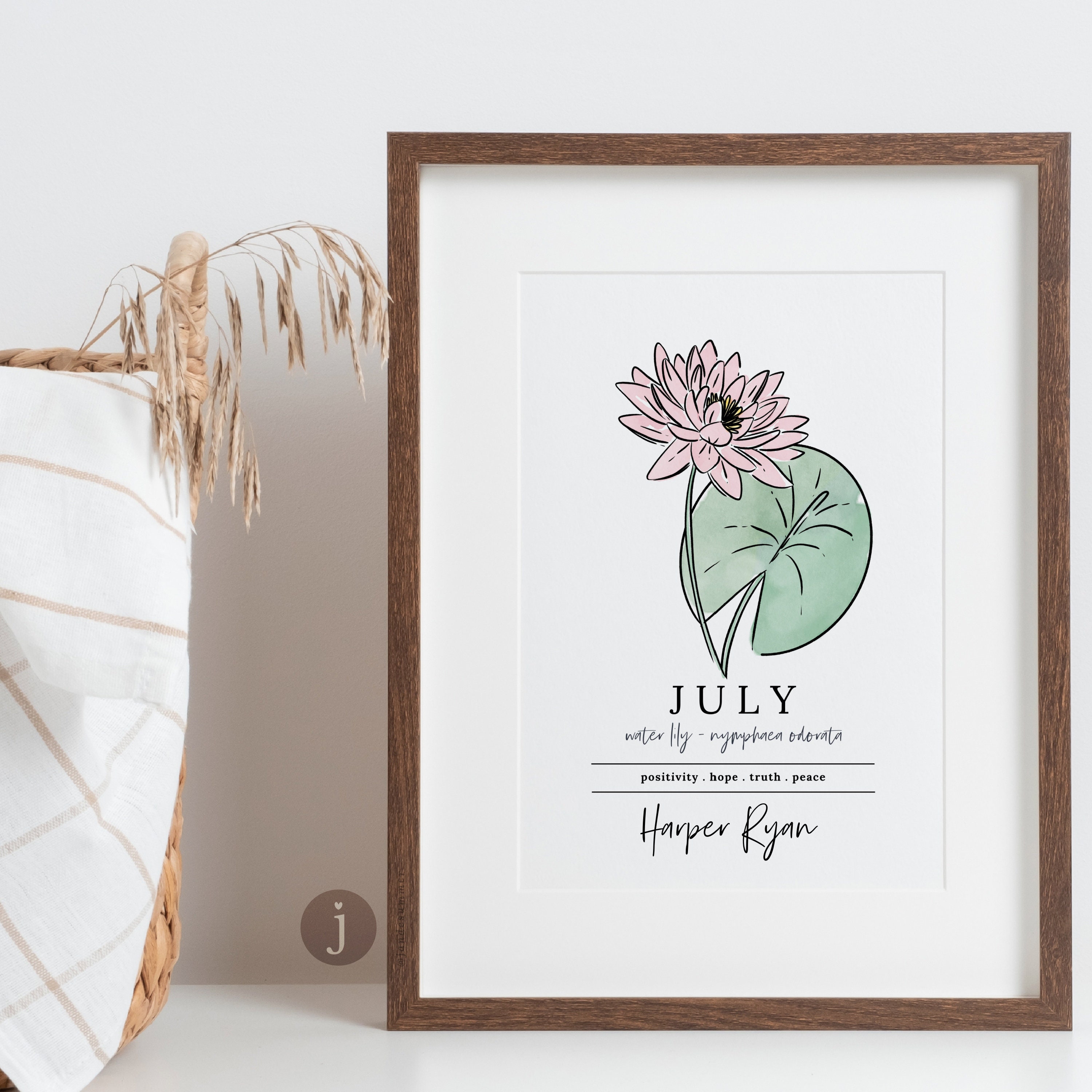 July Birth Flower Art Print | Personalized Water Lily Gift - Etsy
