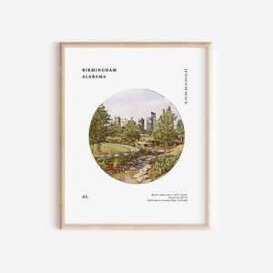 Datos de Birmingham Alabama e ilustración en acuarela imprimible