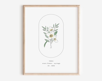 Idaho Syringa State Flower | Watercolor Floral Art Printable | Travel Souvenir Birthday Gift