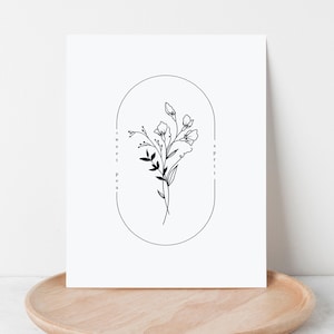 Bloemetje met geboorte april 4 stuks | Op de natuur geïnspireerde bloemenlijntekeningen afdrukbaar | Verjaardagscadeau april