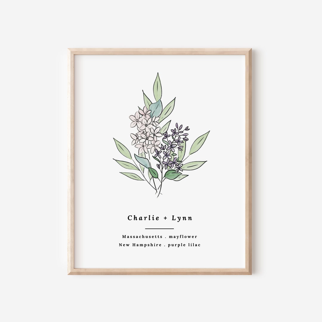Custom Couples State Flower Printable - Etsy