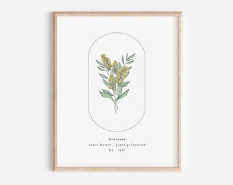 Nebraska State Flower | Giant Goldenrod Watercolor Floral Art Printable