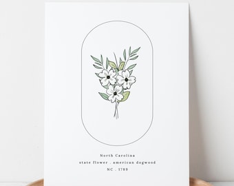 North Carolina State Flower | American Dogwood Watercolor Floral Art Printable