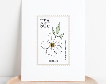 Georgia US State Flower Stamp | Cherokee Rose Watercolor Floral Art Printable