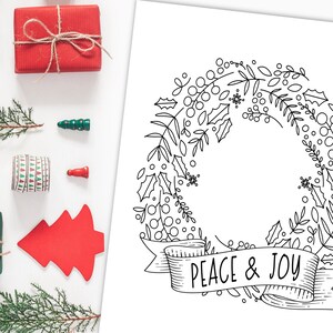 Peace & Joy Holiday Coloring Page | Christmas Digital Printable