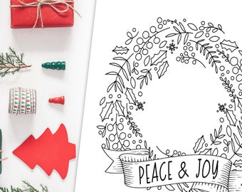 Peace & Joy Holiday Coloring Page | Christmas Digital Printable
