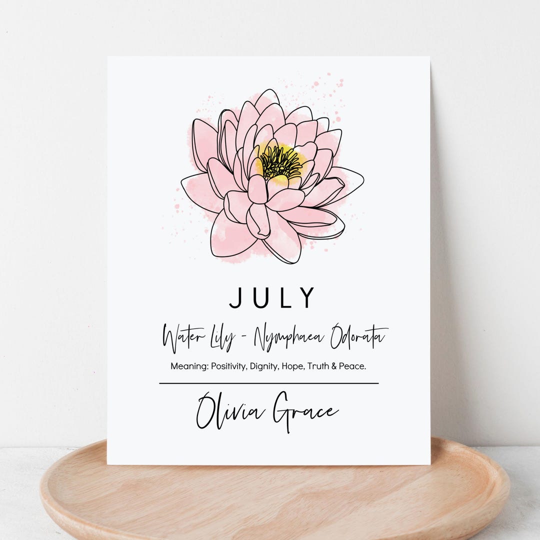 July Birth Month Flower Water Lily Printable | Personalized Art Digital ...