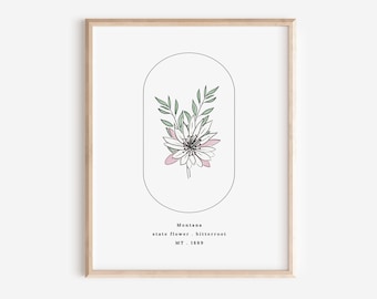 Montana State Flower | Bitterroot Watercolor Floral Art Printable