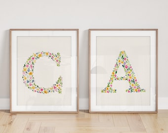 Hand Painted Wildflower Letters Original Painting | Monogram Floral Name | Unframed Watercolor Wall Art