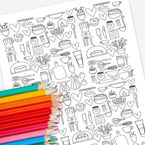 Kitchen Baking & Appliances Coloring Page Digital Printable | Cake Coloring Sheet for Adults | Foodie Bakery Dessert Inspired