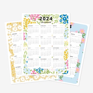 15 PK Printable 2024 At A Glance Calendars | Gift for Coworkers Neighbors Teachers | Full Year All Months | Sunday + Monday Start Day