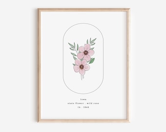 Iowa State Flower | Wild Rose Watercolor Floral Art Printable | Nature Inspired Gift