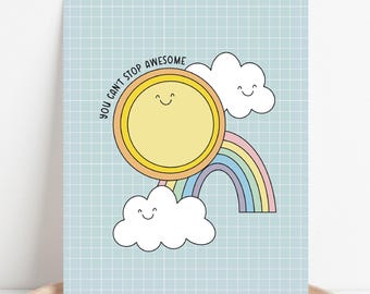 You Can't Stop Awesome | Colorful Rainbow Art  Positive Print | Motivational Wall Decor Prints for Kids Teens Office