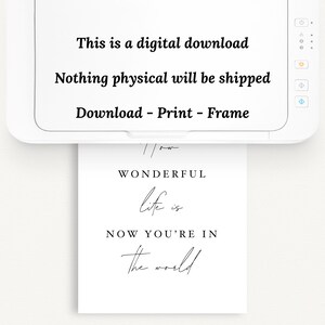 Pode incluir: Arte de parede imprim&iacute;vel com o texto "WONDERFUL life is NOW YOU'RE IN The world". Esta &eacute; uma transfer&ecirc;ncia digital, nada f&iacute;sico ser&aacute; enviado. Fa&ccedil;a o download, imprima e enquadre.