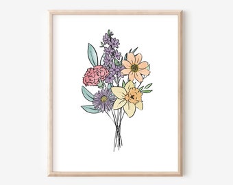 Custom Birth Flower Bouquet Up to 5 Flowers | Personalized Birth Flower Sign | Floral Inspired Gift for Mom
