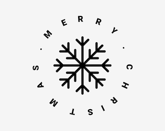 Merry Christmas Text Overlay | Black & White | Snowflake Holiday Cards Crafts Tags Shirts