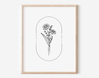 April Birth Flower Daisy | Oval Frame Simple Art Printable | Birthday Gift for Her Mothers Day Gift