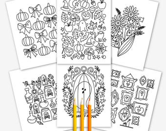 15 Halloween Coloring Printable Pages | Hand-Drawn Fall Autumn Digital Coloring Sheets | Mindful Relaxing and Fun