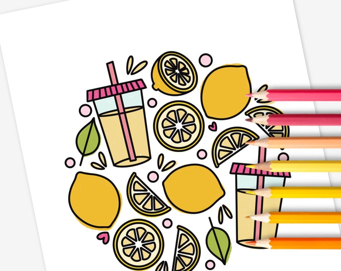 Lemon Coloring Pages – Spring Theme, Floral Designs (printable) - Etsy ...
