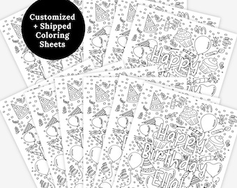 Personalized Birthday Coloring Pages | You Pick The Pack | Illustrated Physical Coloring Sheets Cupcake Balloon Party Themed