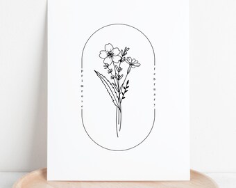 February Birth Flower Primrose | Floral Line Art Printable | Nursery Art Birthday Gift Remembrance Keepsake