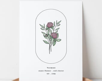 Vermont State Flower | Red Clover Watercolor Floral Art Printable | Garden Inspired Gift