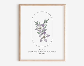 Colorado State Flower | Rocky Mountain Columbine Watercolor Floral Art Printable