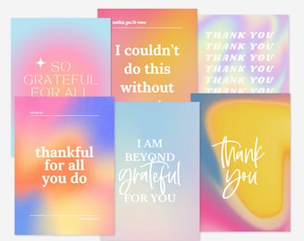 12 Pk Thank You & Gratitude Printable Cards | Gradient Rainbow Digital Cards | Employee Staff Appreciation | Teacher Gift 5X7 A6 Note Cards