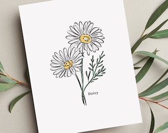 Daisy Flower Illustration | Unframed Art Print Watercolor Sketched Drawing Floral Accent Wall Decor