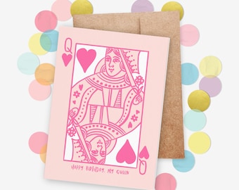 Happy Birthday My Queen Printable Card | Pink Queen of Hearts