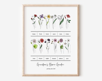 Personalized Birth Flower Bunch Art Printable Up to 12 Names | Floral Garden Digital Gift