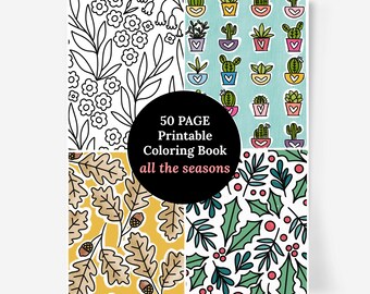 50 Coloring Pages | All The Seasons Digital Coloring Book Illustrations | Mindful Printable Coloring Sheets | Calming Seasonal Doodles