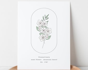 Pennsylvania State Flower | Mountain Laurel Watercolor Floral Art Printable